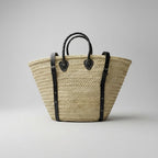 French Market Backpack Woven Straw Basket with Leather Straps