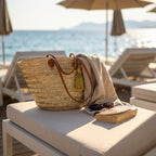 Gold Sequin Straw Tote - Handmade French Market Basket Leather Handles