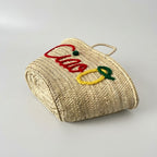 Ciao Embroidered Straw Tote Bag - Woven Lemon Beach Basket Handbag