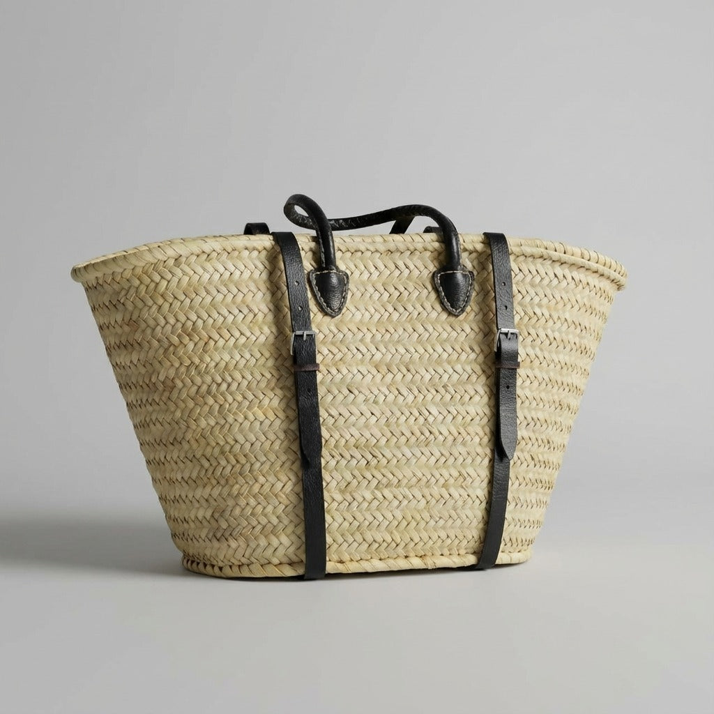 French Market Straw Backpack with Leather Straps