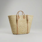 French Market Backpack Woven Straw Basket with Leather Straps
