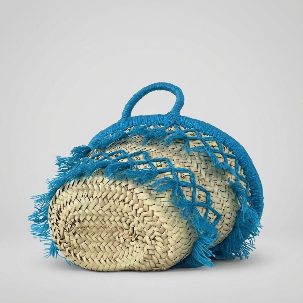 Woven Straw Tote Bag Macrame Fringe Boho Beach Basket