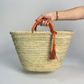 Woven Straw Market Tote with Leather Handles & Tassel