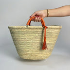 Woven Straw Market Tote with Leather Handles & Tassel