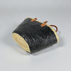 Sequin Straw Tote Bag with Leather Handles - Large Beach Basket