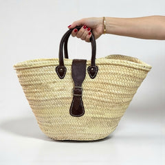 Luxury Woven Straw Beach Bag with Leather Handles