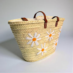 Elegant Daisy Straw Tote Bag - Perfect Summer Beach Companion