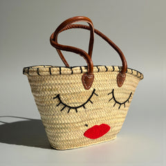 Straw Beach Bag – Woven Market Tote, Leather Handle