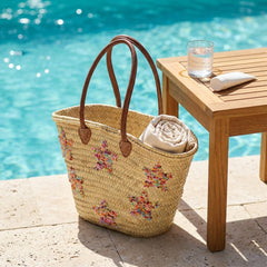 Bohemian Straw Beach Tote with Embroidered Stars - Handcrafted Summer Essential