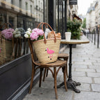 Embroidered Flamingo Straw Tote Bag Woven Summer Beach Basket
