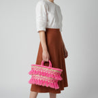 Woven Straw Tote Bag Macrame Fringe Boho Beach Basket