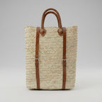 Woven Straw Backpack with Leather Straps - Handmade Market Tote
