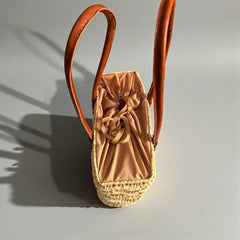 Staw Market Basket Tote – Woven Palm Leaves, Leather Handles
