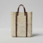 Handmade Straw Backpack with Leather Straps Woven Market Bag