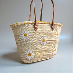 Daisy Embroidered Straw Beach Bag - Summer Woven Tote