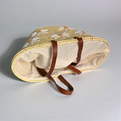 Elegant Daisy Straw Tote Bag - Perfect Summer Beach Companion