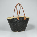 Sequin Straw Tote Bag with Leather Handles - Large Beach Basket