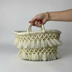 Woven Straw Tote Bag Macrame Fringe Boho Beach Basket