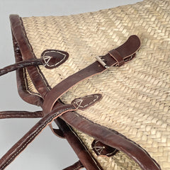 Chic Woven Straw Tote Bag with Leather Handles & Buckle