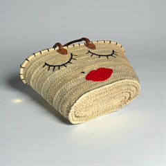 Straw Beach Bag – Woven Market Tote, Leather Handle