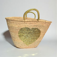 Sequin Heart Straw Beach Tote | Glamorous Glitter Handle Summer Bag