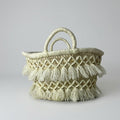 Woven Straw Tote Bag Macrame Fringe Boho Beach Basket