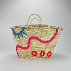 Embroidered Straw Beach Bag - Boho Abstract Market Tote