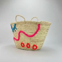 Embroidered Straw Beach Bag - Boho Abstract Market Tote