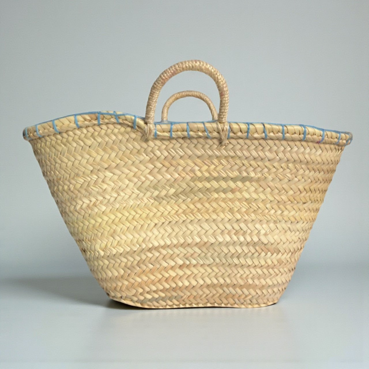 Floral Embroidered Straw Market Basket - Boho Woven Tote Bag