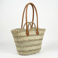French Market Basket with Double Leather Handles - Woven Straw Tote