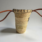 Woven Straw Tote Bag with Embroidered Face and Leather Handles