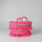 Woven Straw Tote Bag Macrame Fringe Boho Beach Basket