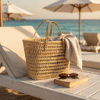 Open Weave Straw Market Basket - Natural Palm Leaf Storage Tote
