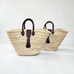 Luxury Woven Straw Beach Bag with Leather Handles