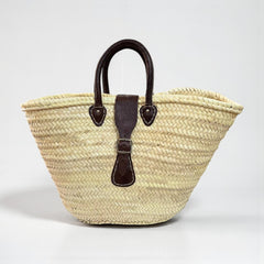 Luxury Woven Straw Beach Bag with Leather Handles