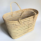 Open Weave Straw Market Basket - Natural Palm Leaf Storage Tote