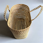 Open Weave Straw Market Basket - Natural Palm Leaf Storage Tote