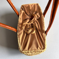 Staw Market Basket Tote – Woven Palm Leaves, Leather Handles