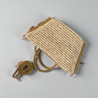 Boho Woven Straw Tote Bag with Suede Fringe & Detachable Strap