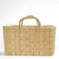 Woven Reed Storage Basket with Handles - Natural Rectangular Organizer