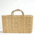 Woven Reed Storage Basket with Handles - Natural Rectangular Organizer