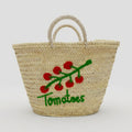 Tomato Embroidered Straw Basket - Handmade Woven Market Tote Bag