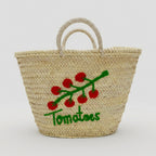 Tomato Embroidered Straw Basket - Handmade Woven Market Tote Bag