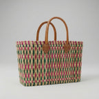 Handmade Reed Market Basket Tote with Leather Handles