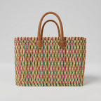 Handmade Reed Market Basket Tote with Leather Handles