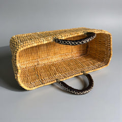 Wicker Basket Tote with Leather Handles