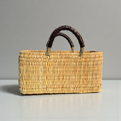 Wicker Basket Tote with Leather Handles