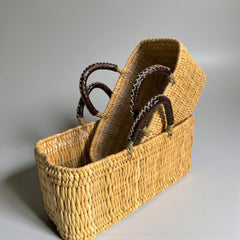 Wicker Basket Tote with Leather Handles