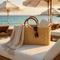 Wicker Basket Tote with Leather Handles