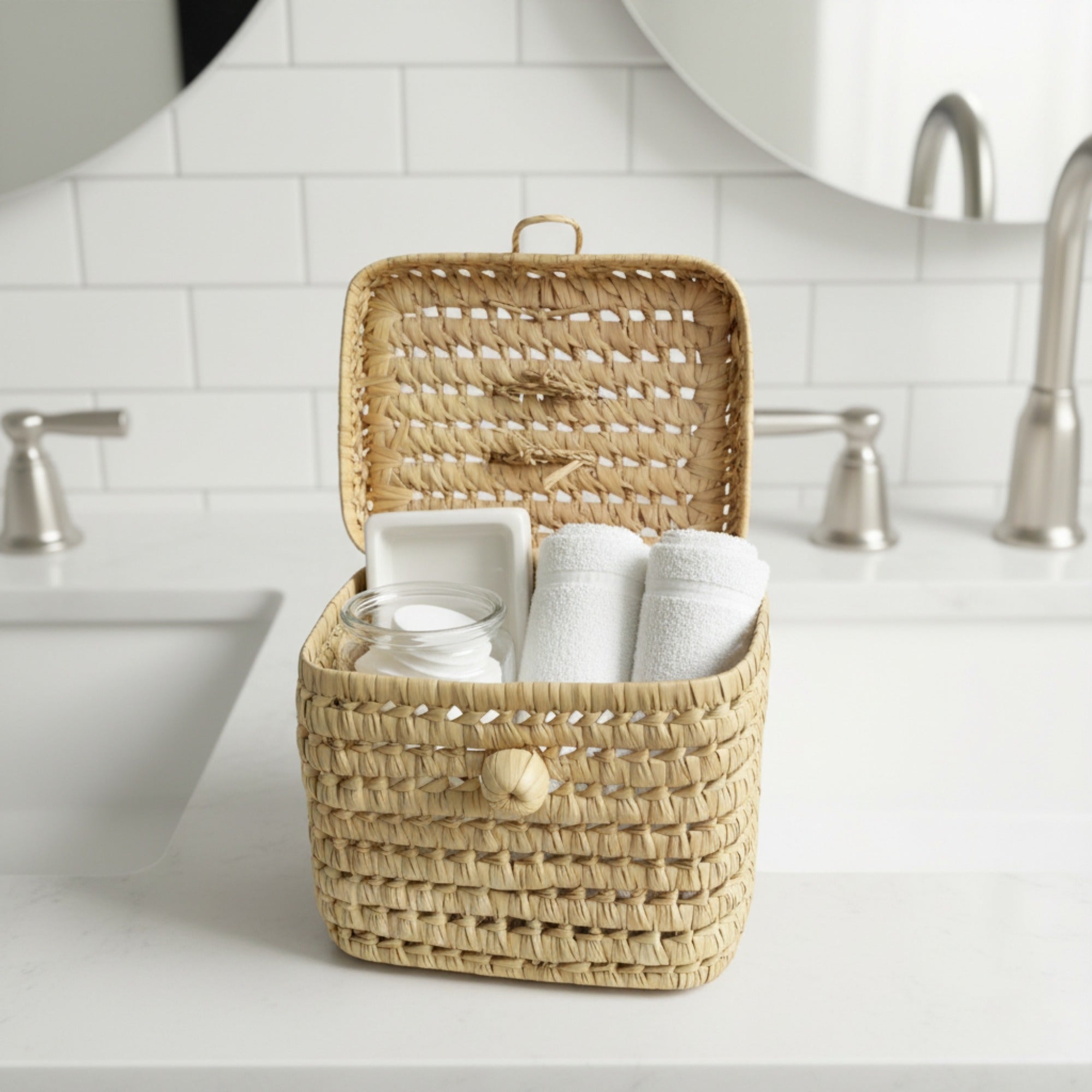 Woven Storage Basket with Lid - Natural Handmade Organizer Box